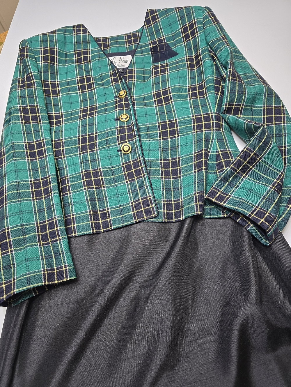 Le Suit Teal and Black Vintage Plaid Blazer And Skirt - Picture 7 of 7